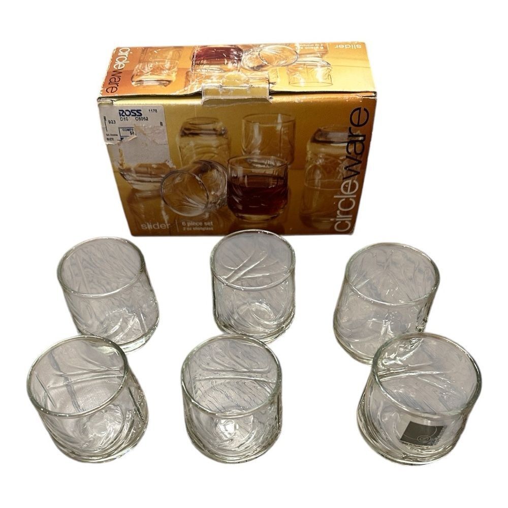 Vintage Set (6) Circleware Slider 2oz Shot Glasses Barware Clear